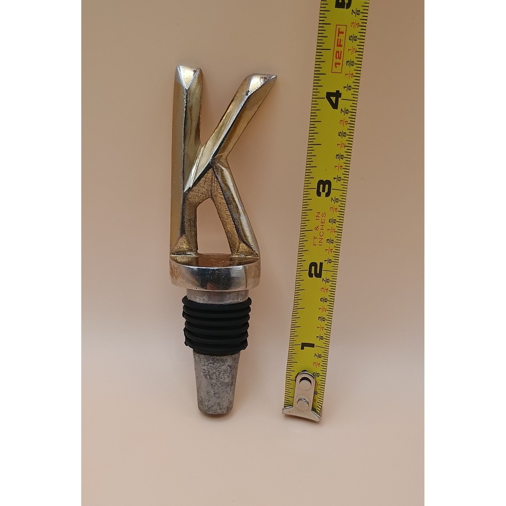 Silver Initial Letter K Wine Bottle Stopper Monogram Metal Barware - Picture 3 of 4